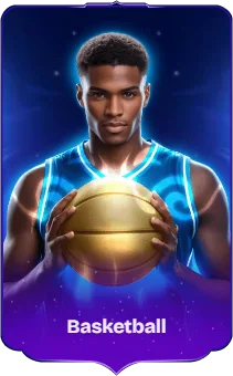 Joueur de basketball tenant un ballon doré en tenue bleue brillante
