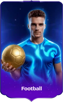 Joueur de football avec maillot bleu et ballon doré en main