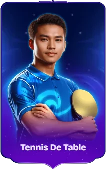 Joueur de tennis de table avec raquette et balle dorée